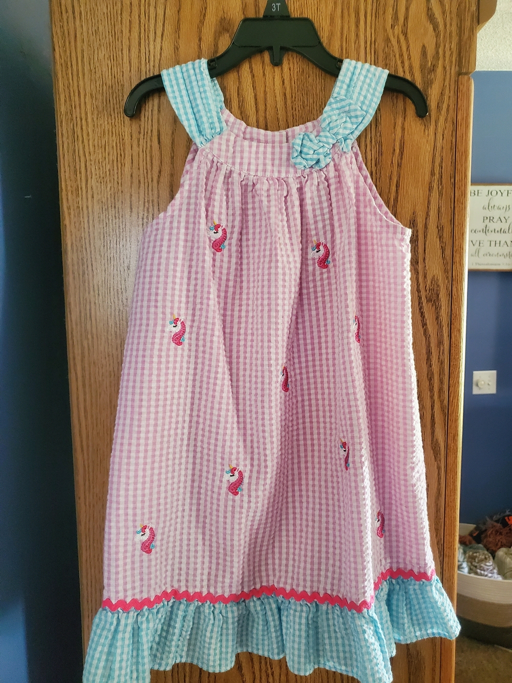 Emily Rose Pink Gingham Dress with Unicorns